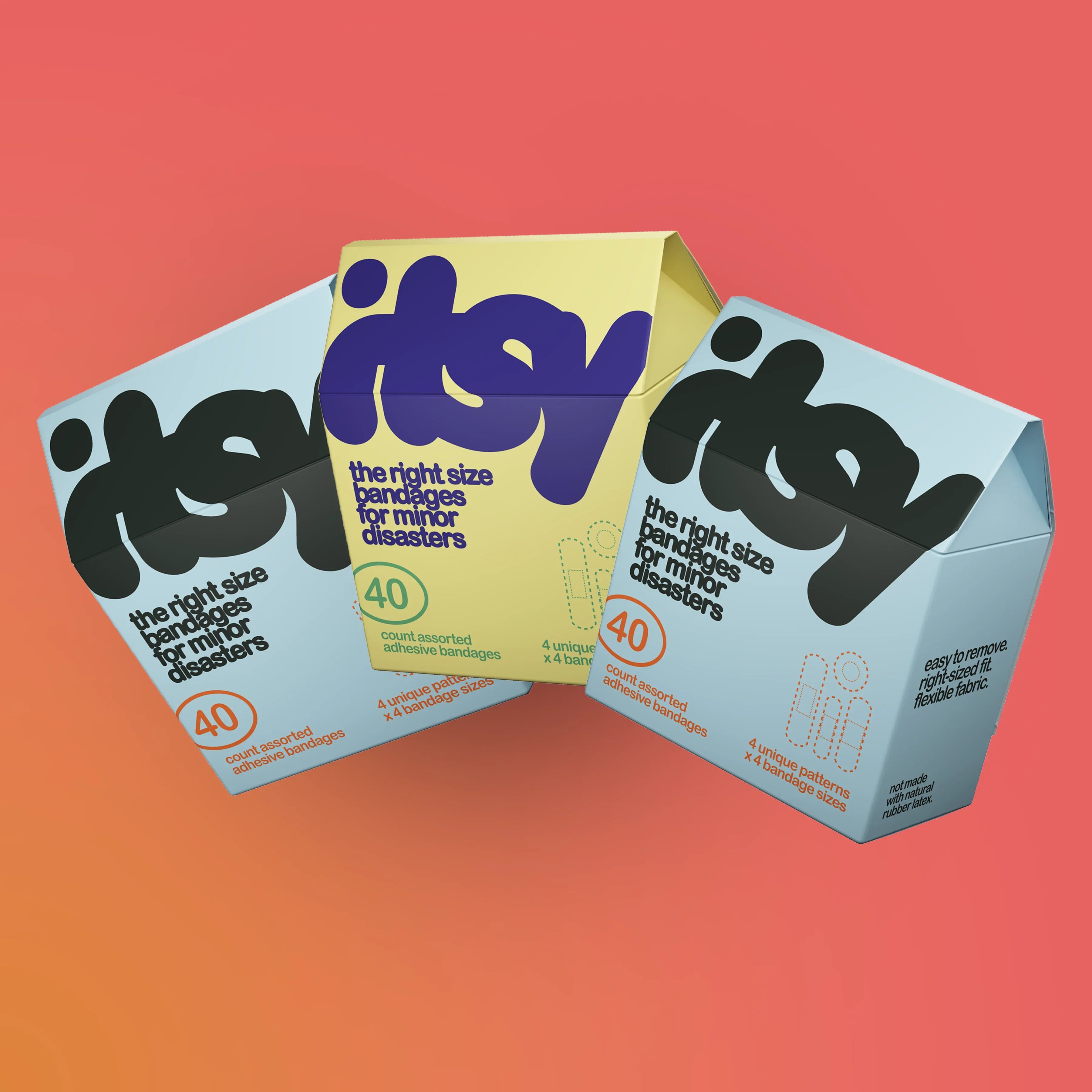 itsy 3-pack bandage box, blue + blue + purple colorway
