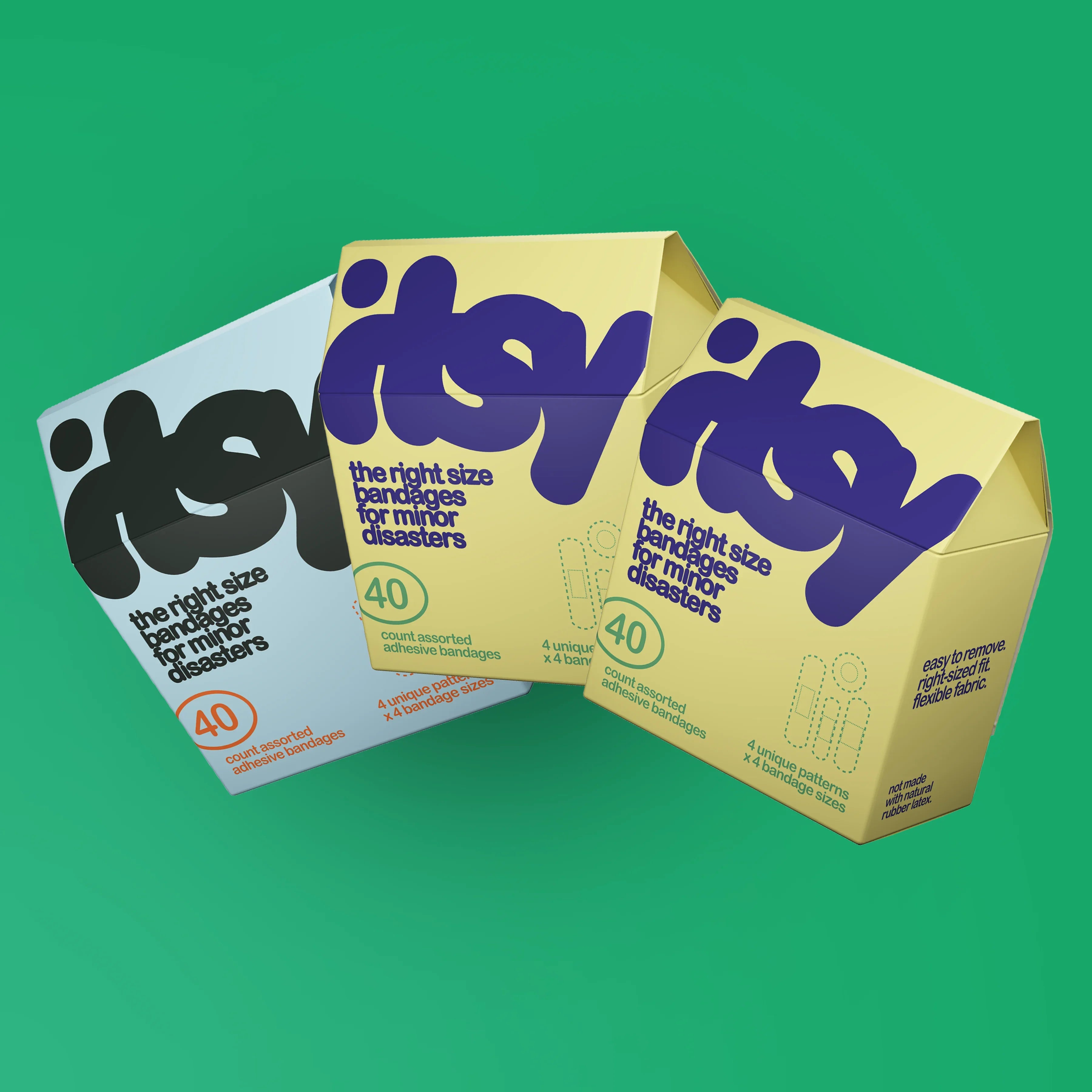 itsy 3-pack bandage box, blue + purple + purple colorway