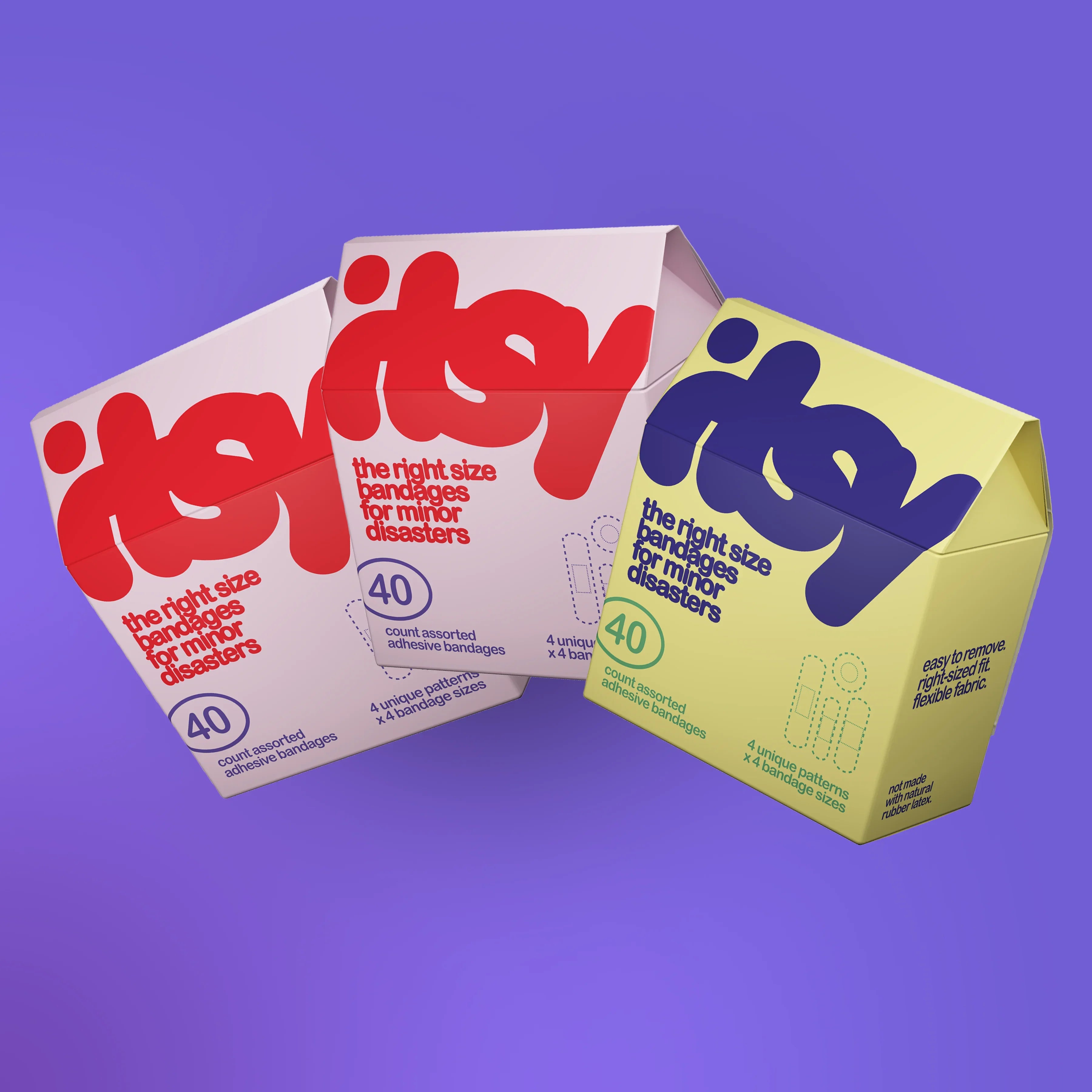 itsy 3-pack bandage box, pink + pink + purple colorway