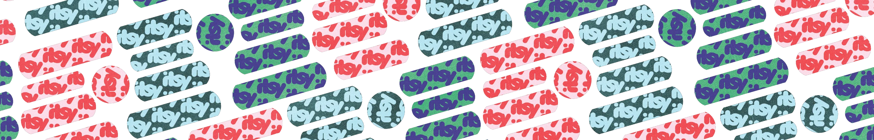 Pattern of colorful Itsy brand adhesive bandages 